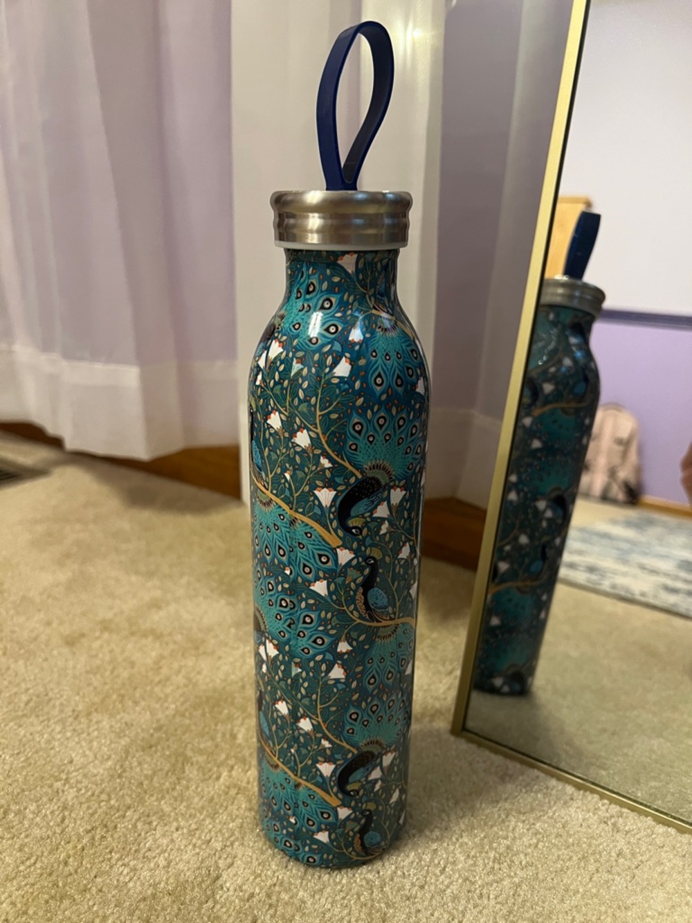 Teal Peacock Pattern Stainless Water Bottle